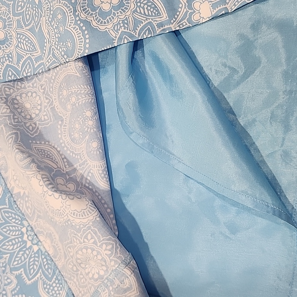 Ann Taylor Loft Blue Paisley Floral Sleeveless Short Embroidered Shift Dress. 4 - Picture 13 of 14